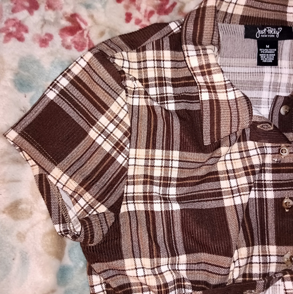 Just Polly Brown Plaid Button-Up Shirt